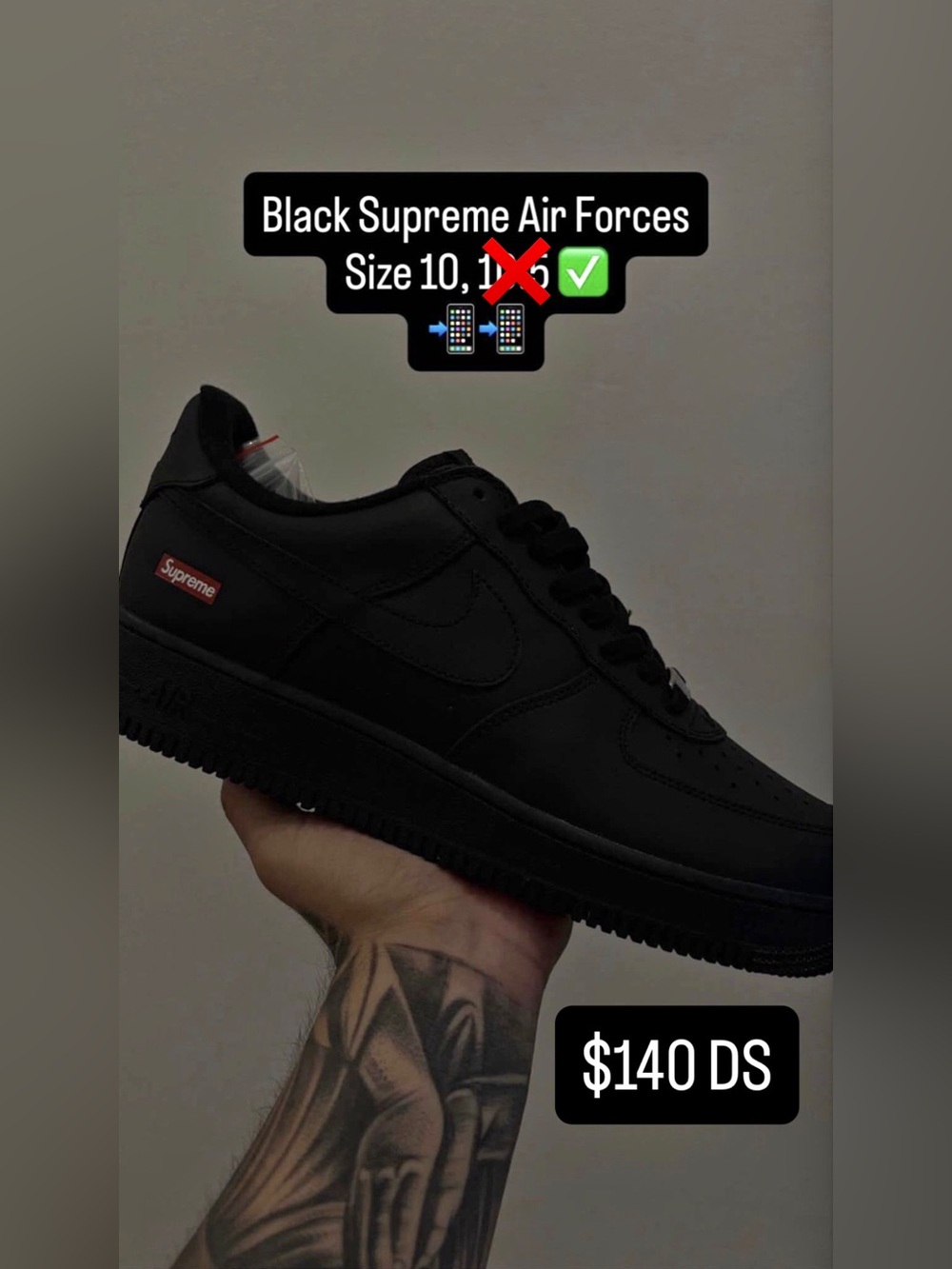 Size 10 Black Supreme Air-Force 1’s DS